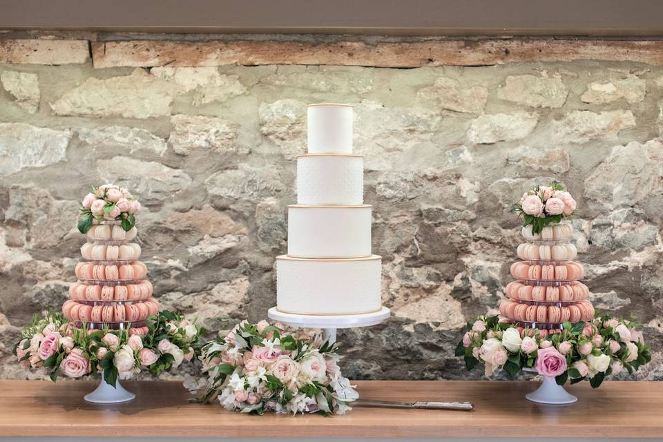 Wedding cake and macarons