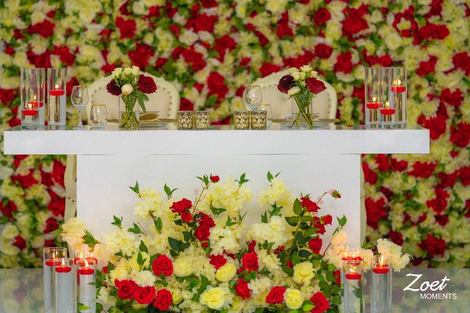 Red and Ivory Flower Wall