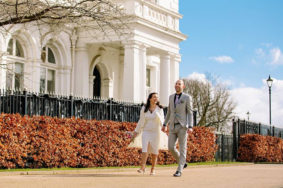 Couple walking and laughing - SMH Photography