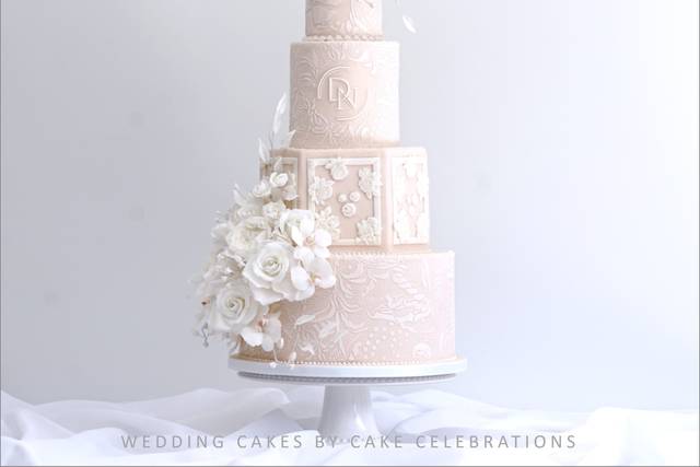 Nude and white wedding cake