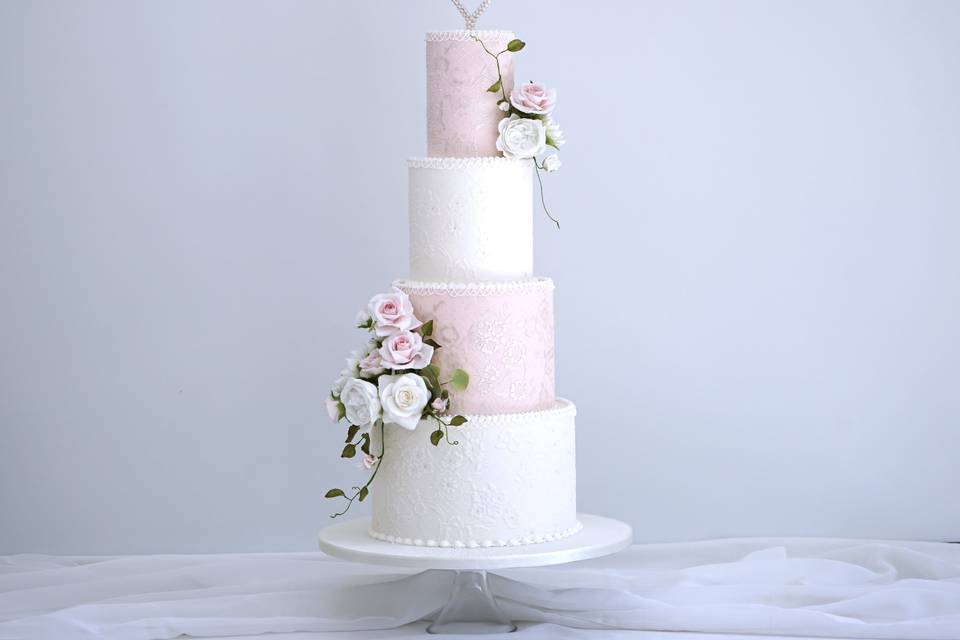 Pink & white wedding cake