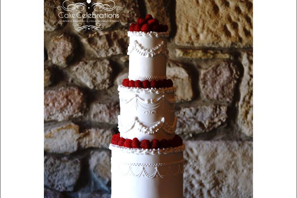 Raspberries on wedding cake