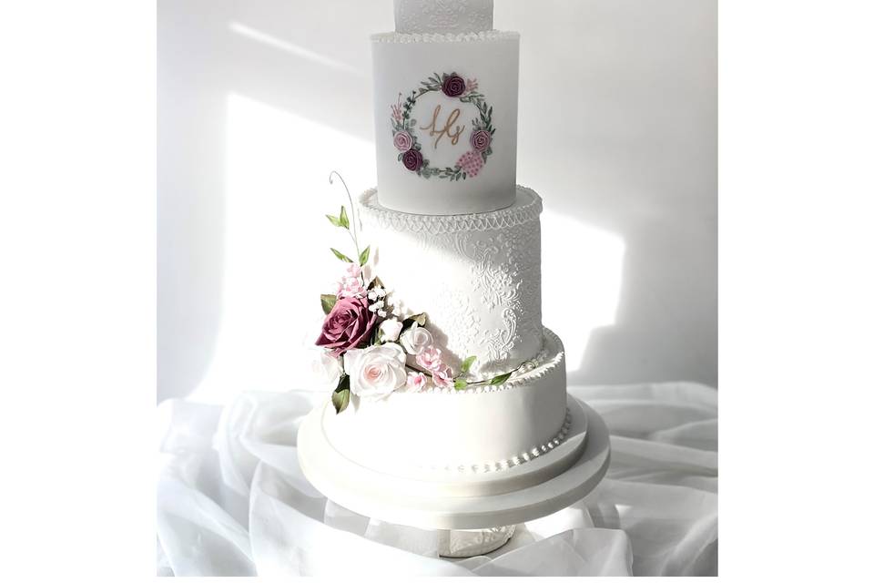 White floral wedding cake