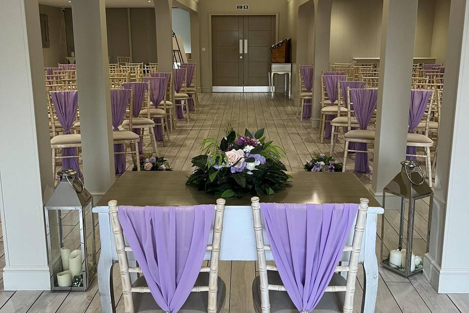 Lavender chair drapes