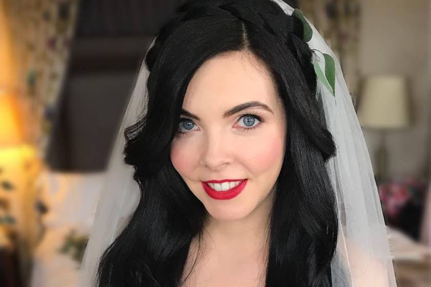 Beautiful bride, bold red lip