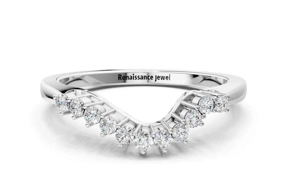 White Gold Round Diamond V-Sha