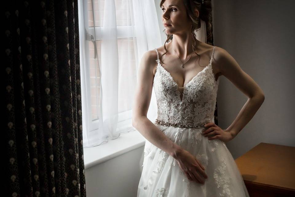 Bride at window