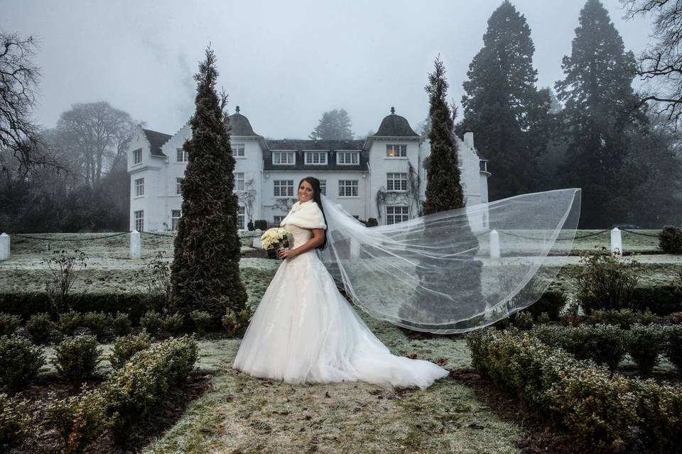 Veil blown by wind