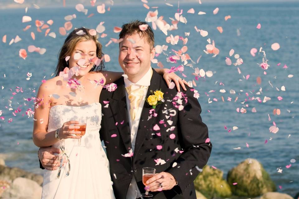 Beach Wedding With Rose Petal Confetti