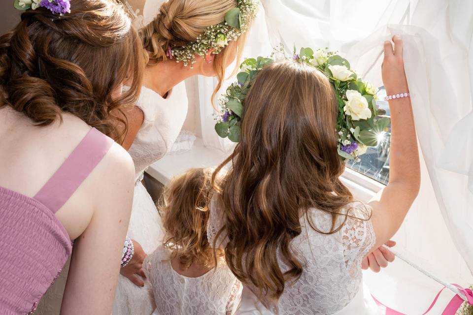 Bride and flower girls