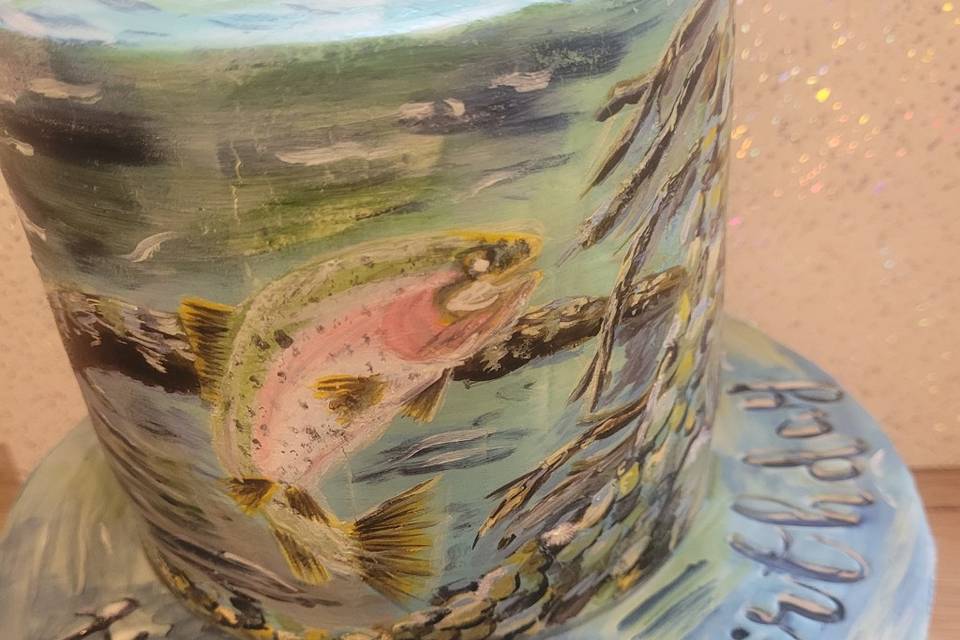 Handpainted trout scene