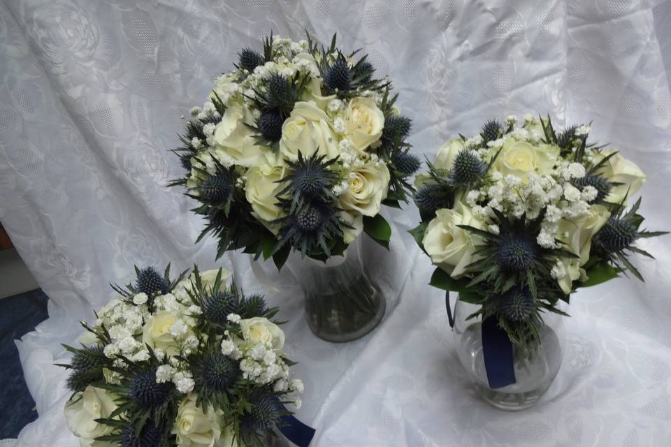 Thistle and rose bouquets