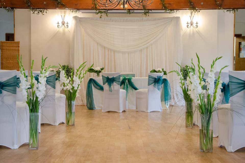 Gladioli vases and chair cover