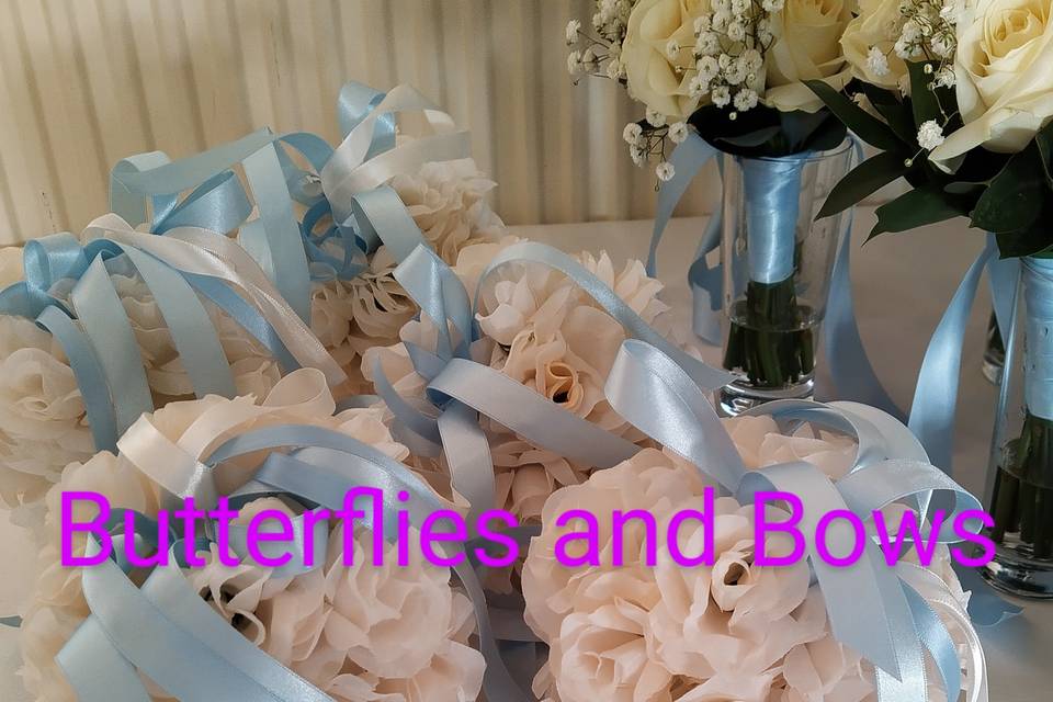 Blue and white bouquets