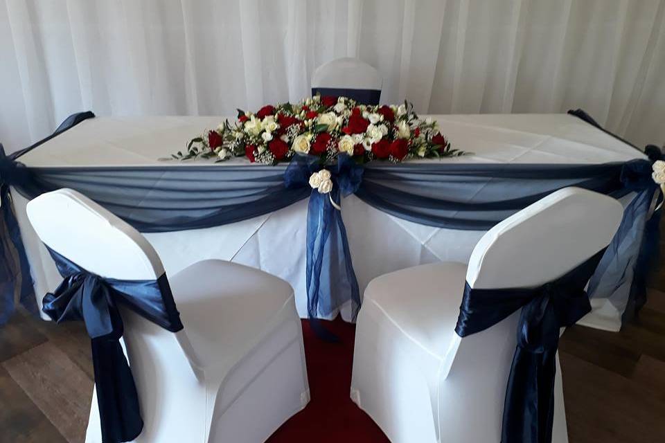 Red and navy ceremony set up