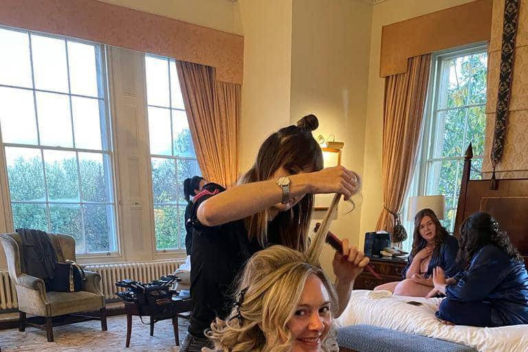 Doing the brides hair