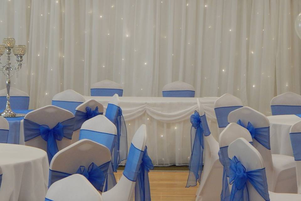 White & royal blue wedding