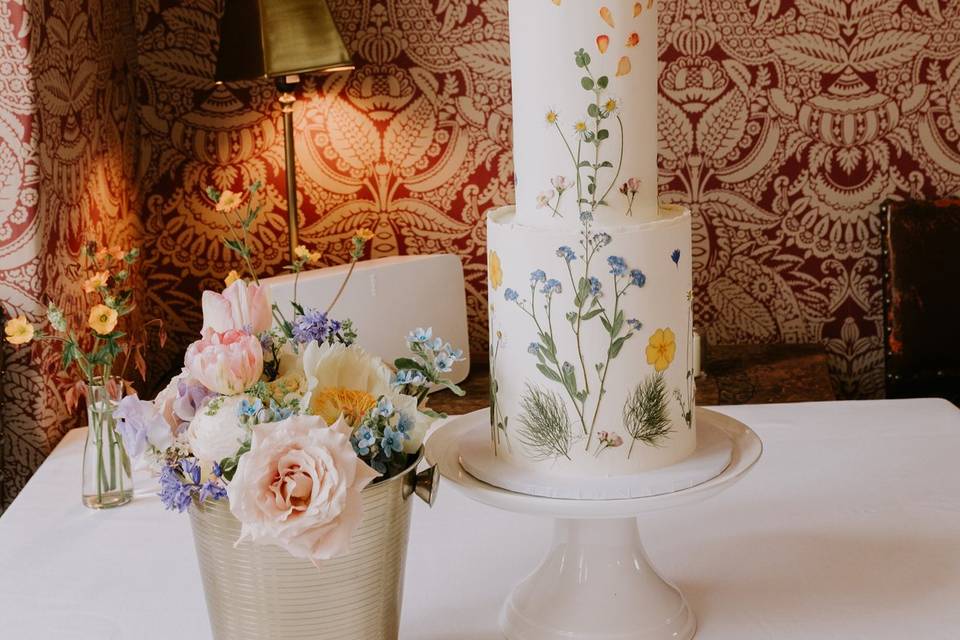 Pressed Flower Wedding Cake