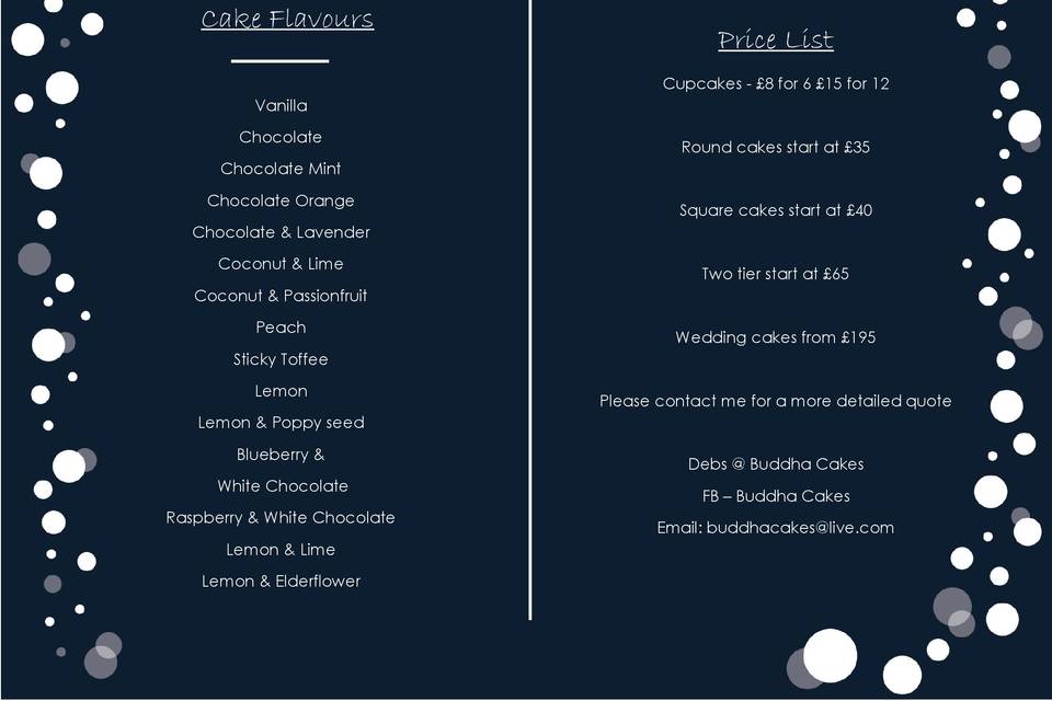 Flavours and price list