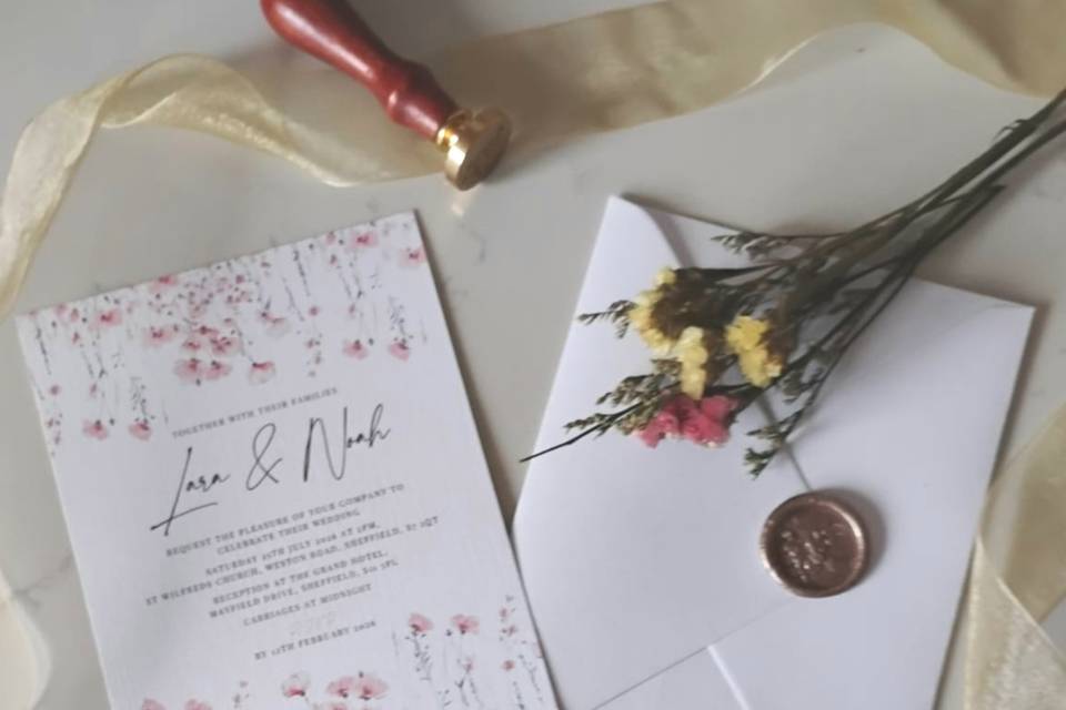 Pink Wildflower Invitation Set