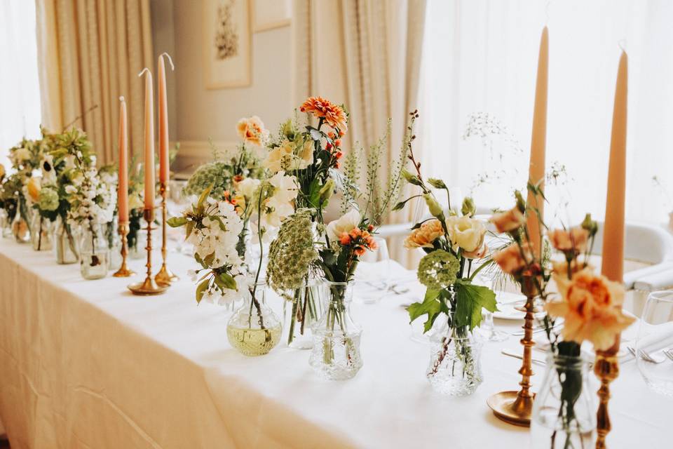 Tablescape with bud vases