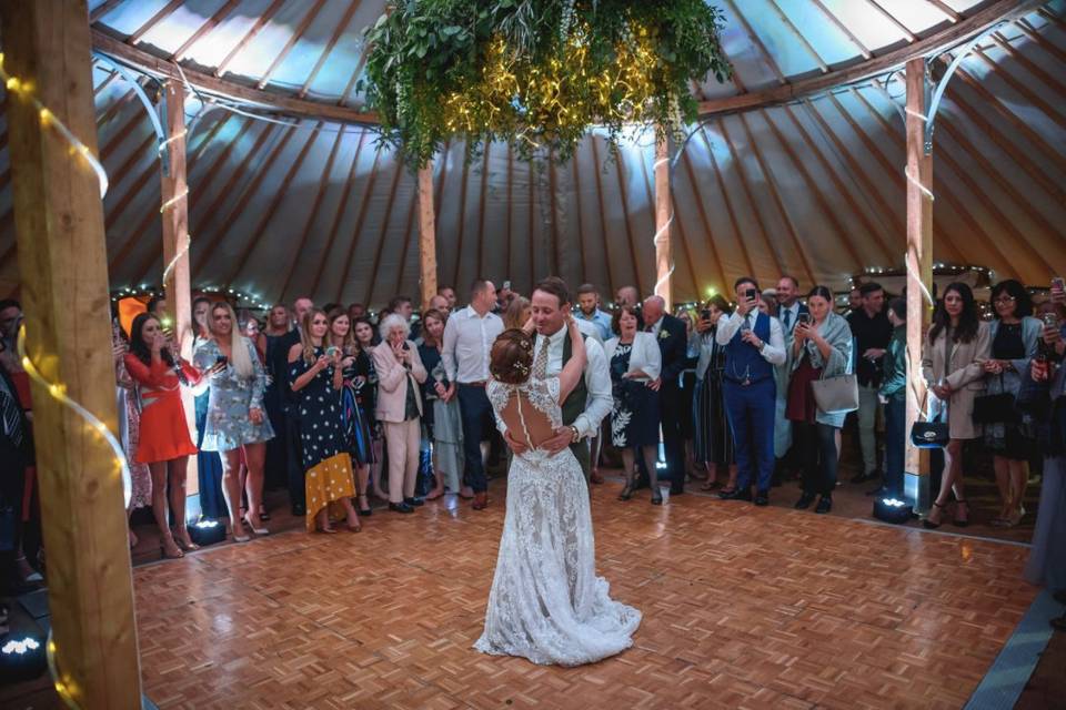 42ft yurt dancefloor and lights