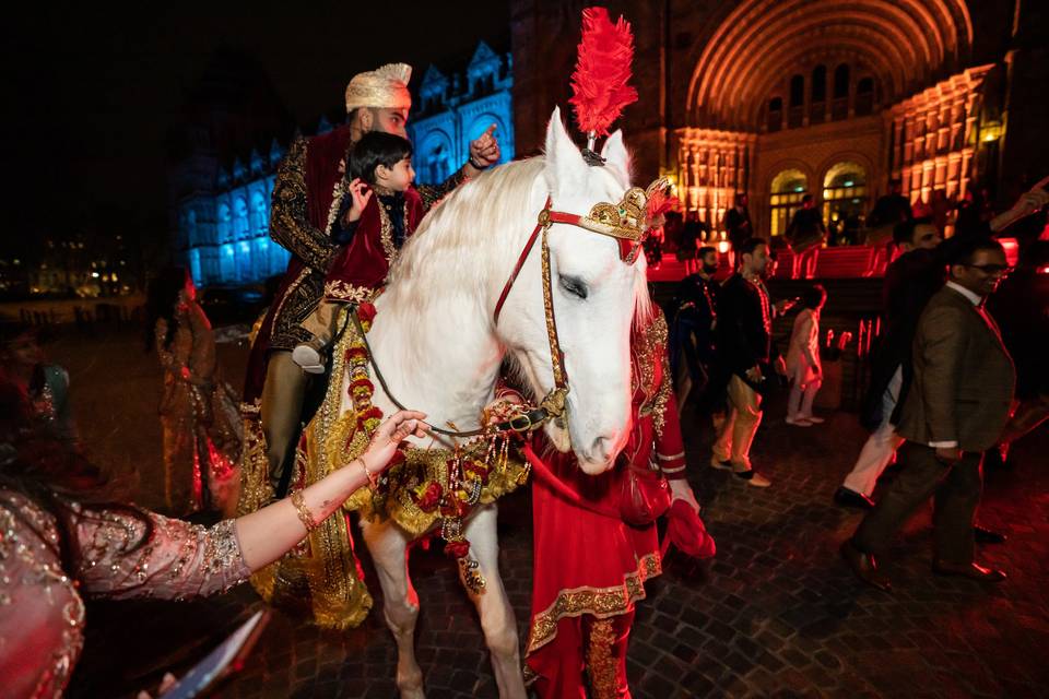 Groom entrance on horse