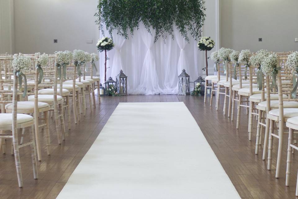 White draped backdrop