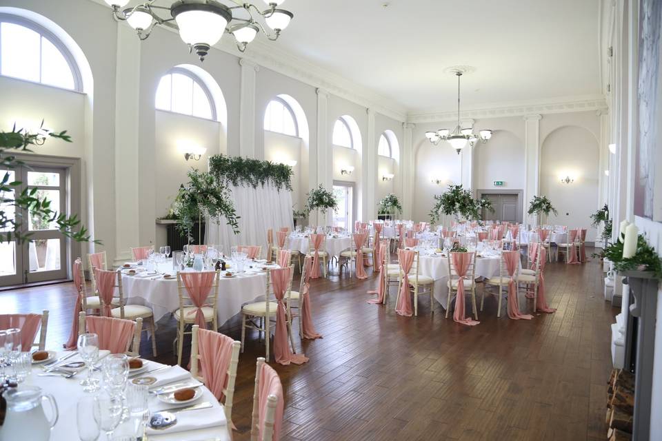 Rose gold chiffon chair decor