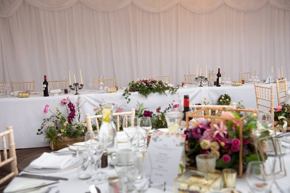 Colourful wedding centrepiece