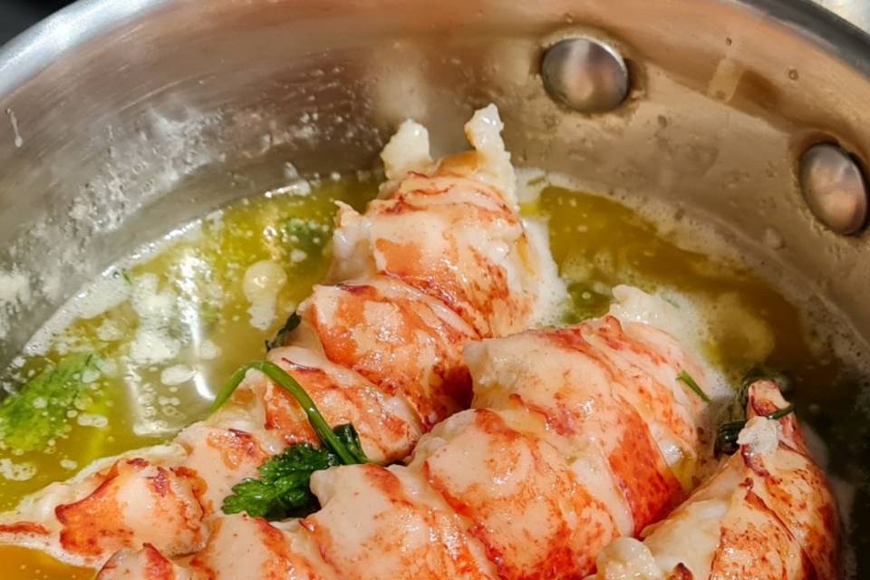 Poached lobster tails