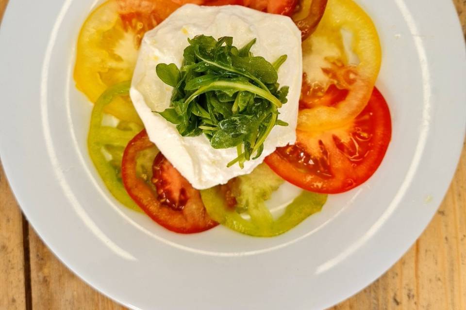 Heritage tomatoes and Buratta