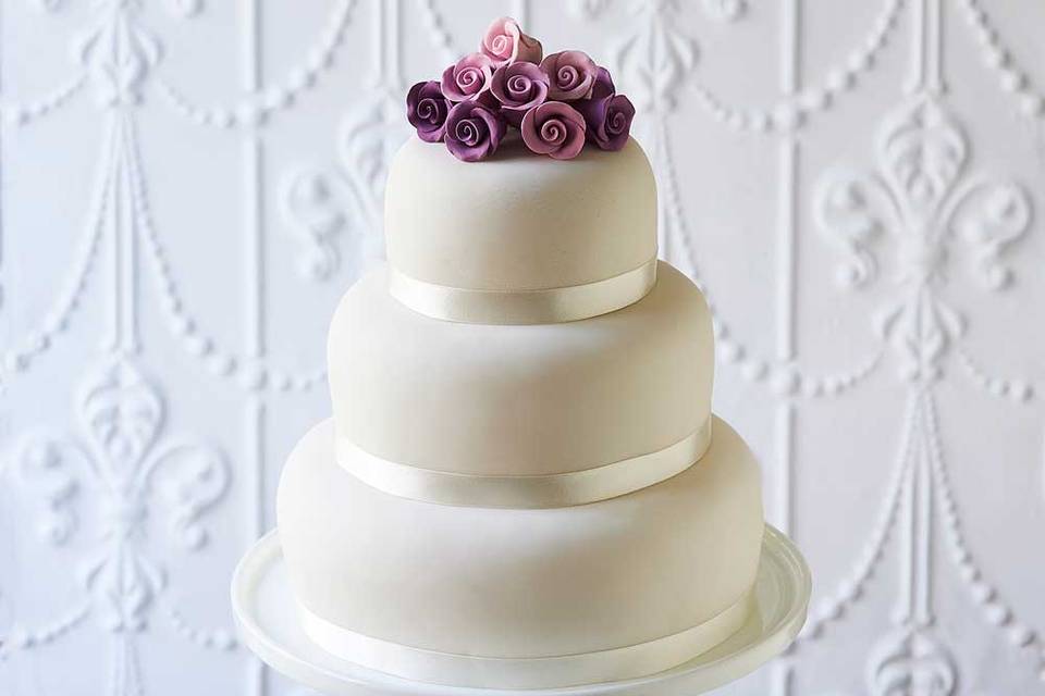 Three tier purple sugar flowers