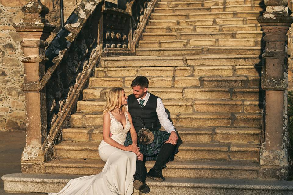 Golden light on the steps