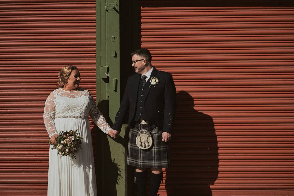 Industrial City wedding red door