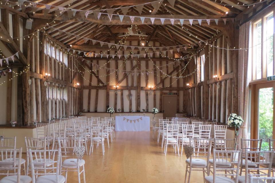 barn set up for a Civil Ceremony.