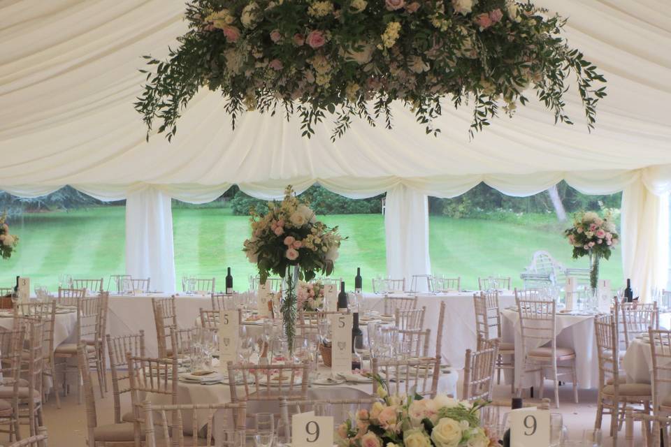 Wonderful flowers in a marquee.