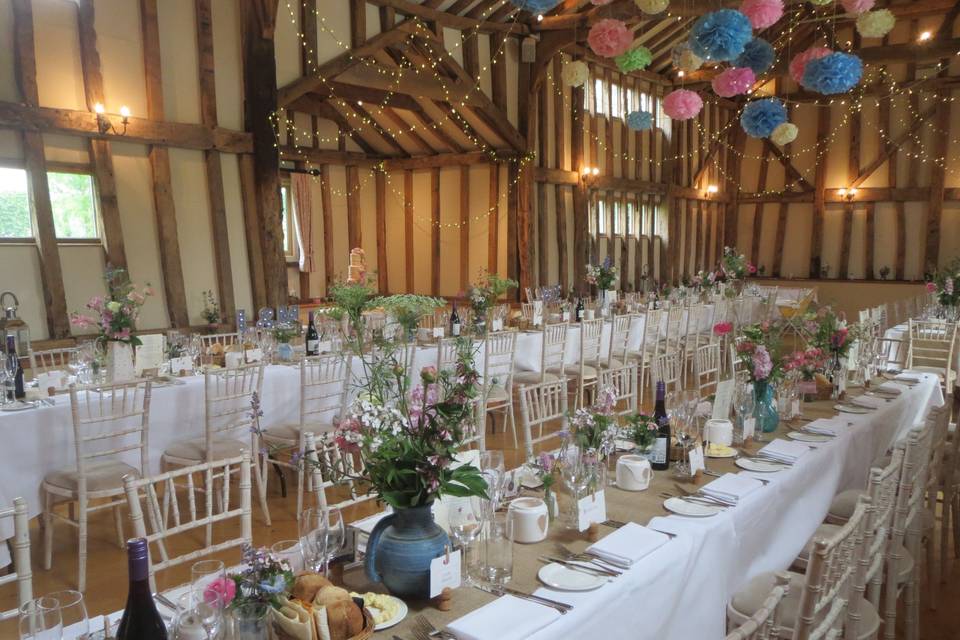 Long colourful tables.