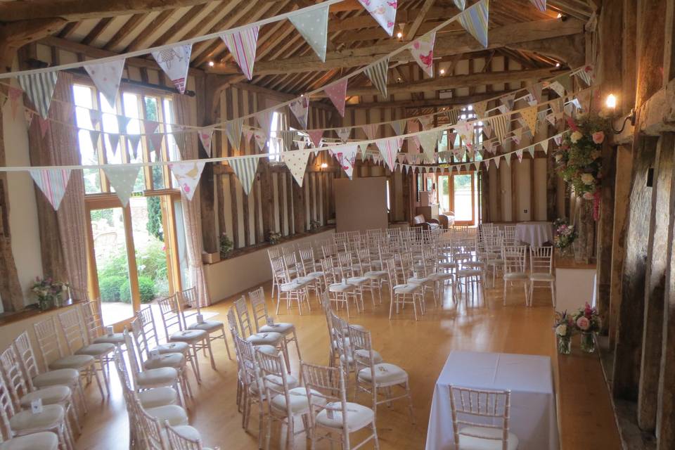 The Garden Barn set for a Civil Ceremony