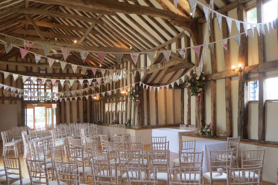 The barn set up for a Civil Ceremony.