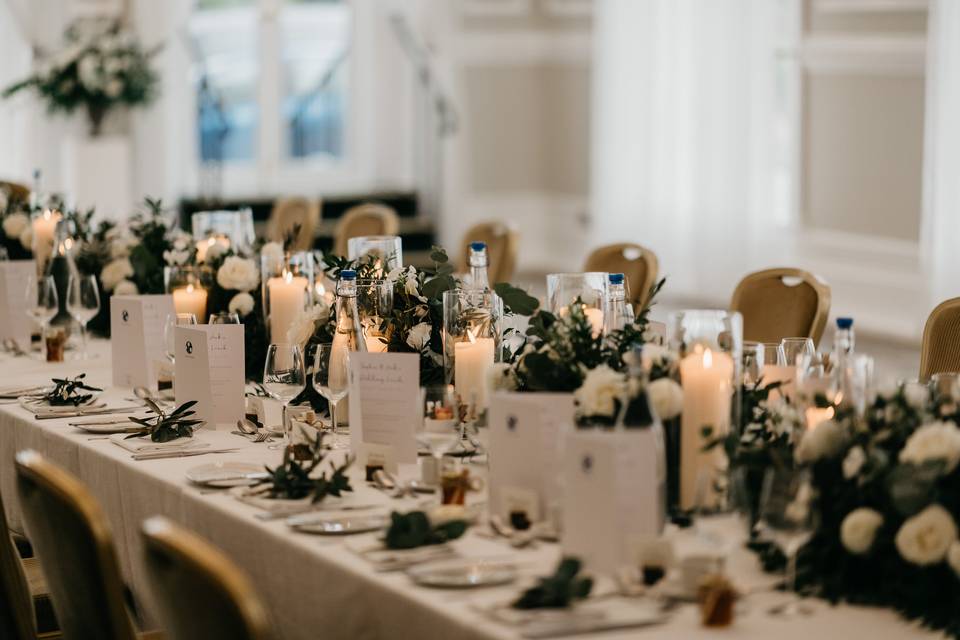 White and green banquet table
