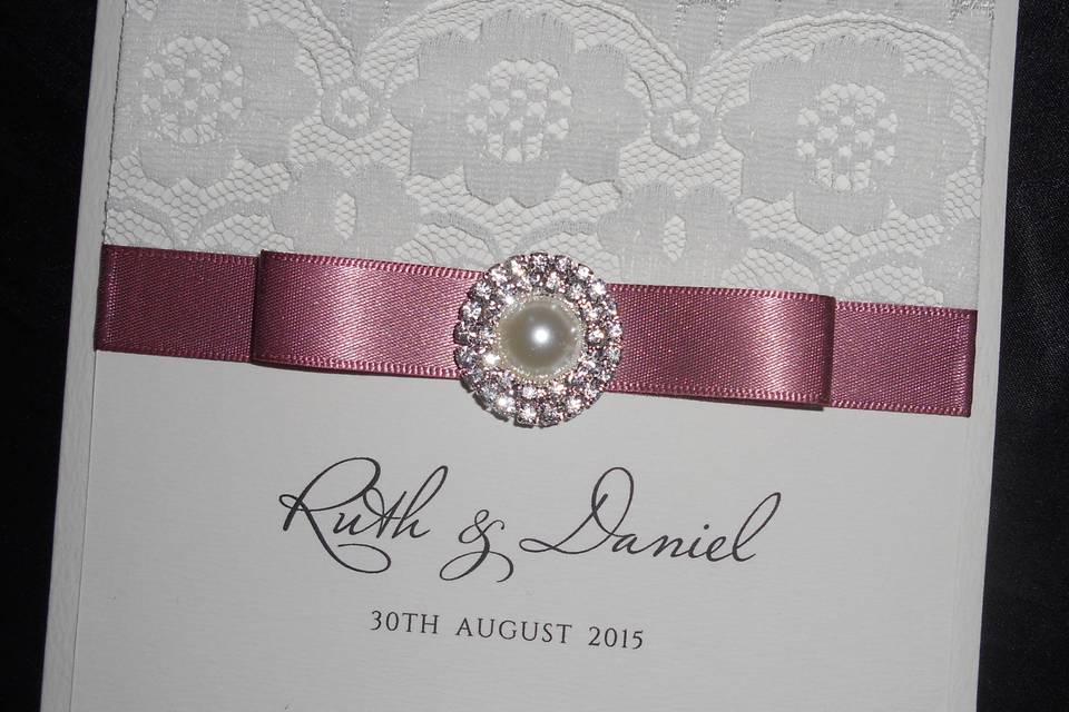 Pearl brooch lace invite