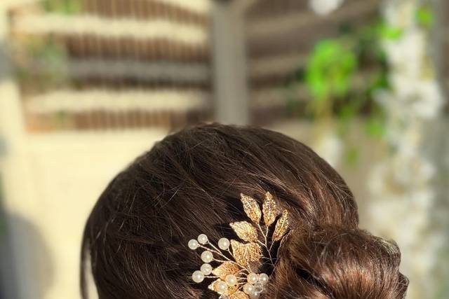 Bun Updo with gold accents