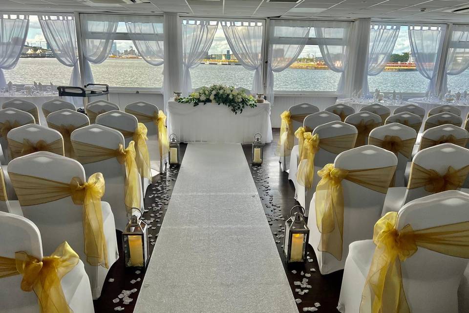 Gold with aisle runner