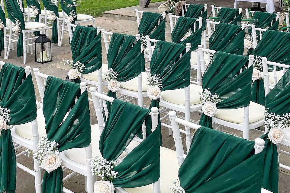 Green sash with white florals