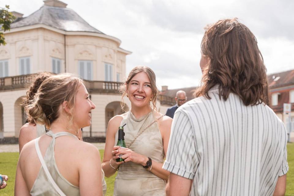 Chatting with bridesmaids