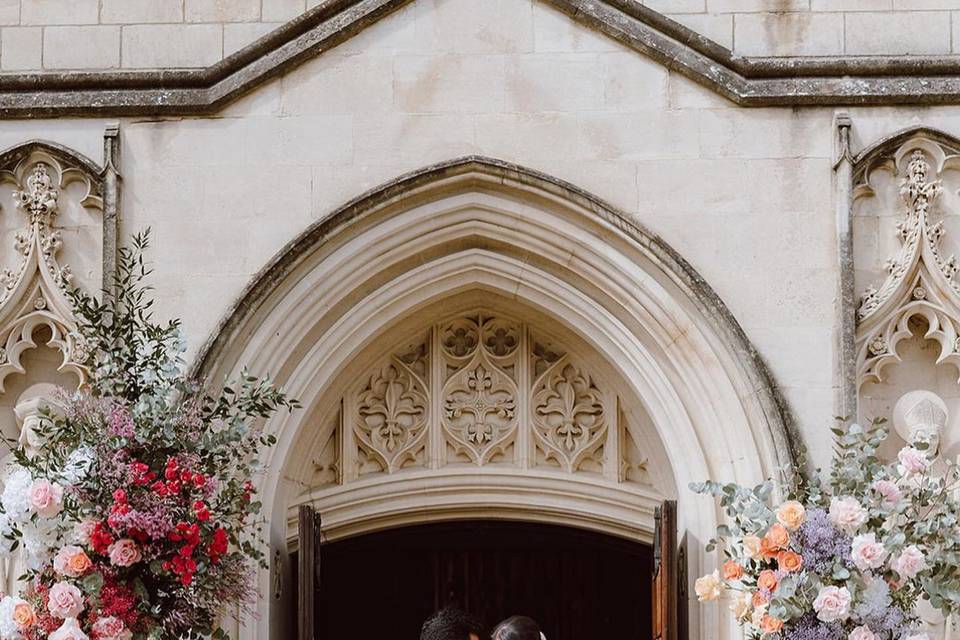 Church entrance flower columns