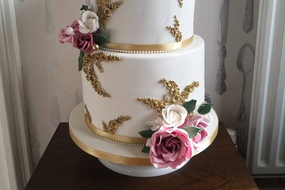 Two-tiered wedding cake