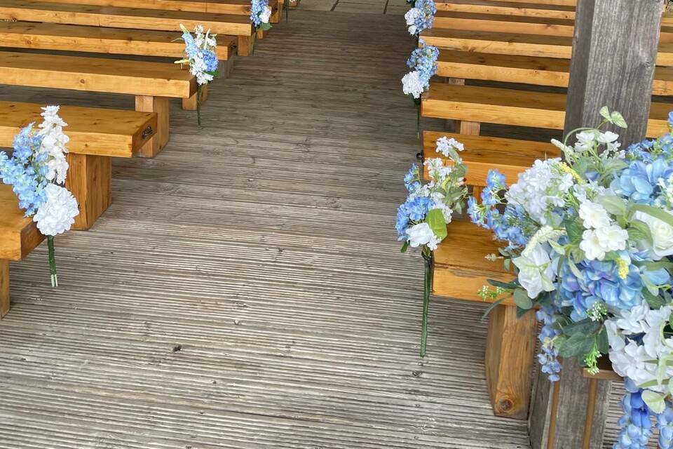 Blue hydrangea aisle