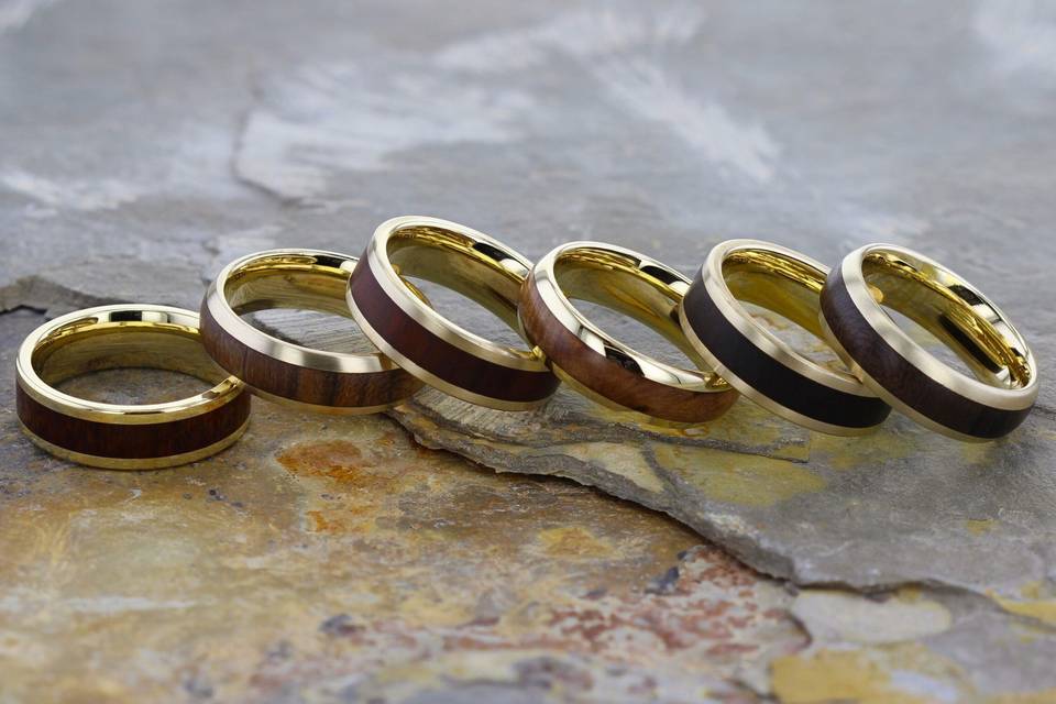 Golden Wood wedding rings